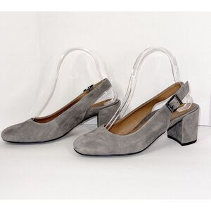 Vionic Nareen Low Block Heel Suede Leather Slingback Gray Closed Toe Office Sz 6